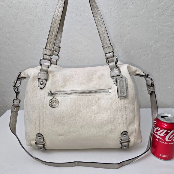 Coach F17566 Alexandra Ivory & Gray Pebble Grain Leather Shoulder Tote Bag - Picture 3 of 16